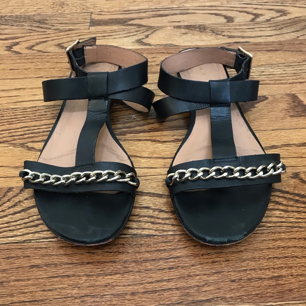 Sandro Paris T-Strap Black Leather Sandals - Picture 3 of 8